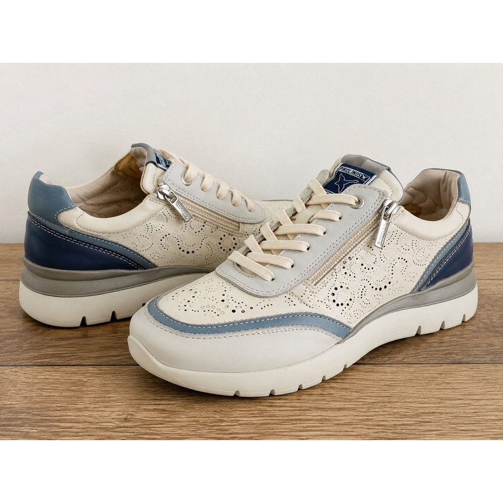 Pikolinos Cantabria Never Worn Cream Grey Leather Perforated Zip Sneakers 38 - Picture 1 of 16